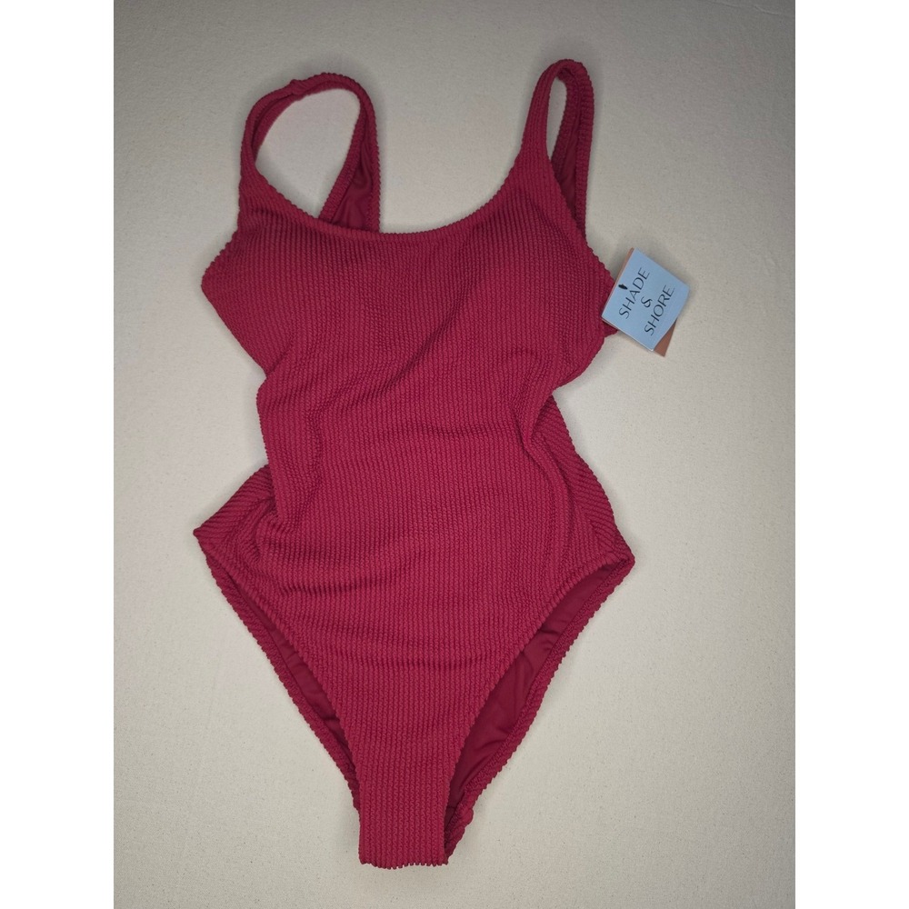 Shade & Shore Scoop Neck One Piece Swimsuit Red Medium NWT